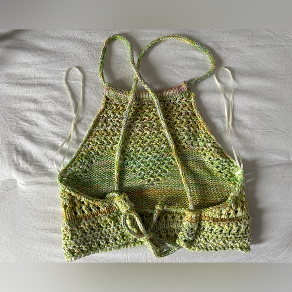 Zara Green Strapped Crochet Halter Crop Festival Top Size S - Picture 4 of 7